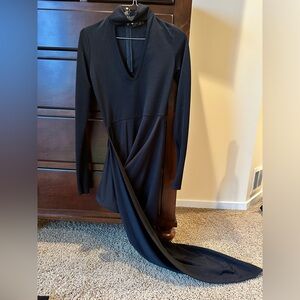 Black Ruched Asymmetrical Long Sleeve Cocktail Dress